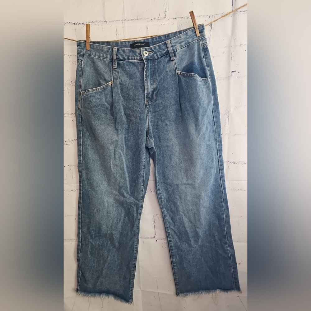 Ashlet Stewart Wide Leg Skater Blue Jeabs Size 16 Zipper 4-pockets Fringe Hem
